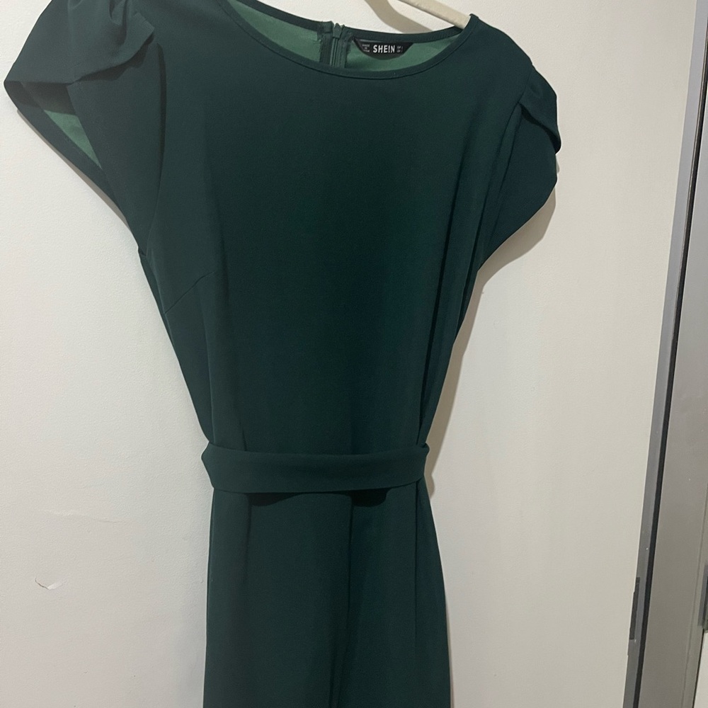 SHEIN Green Tie Front Sheath Midi Dress